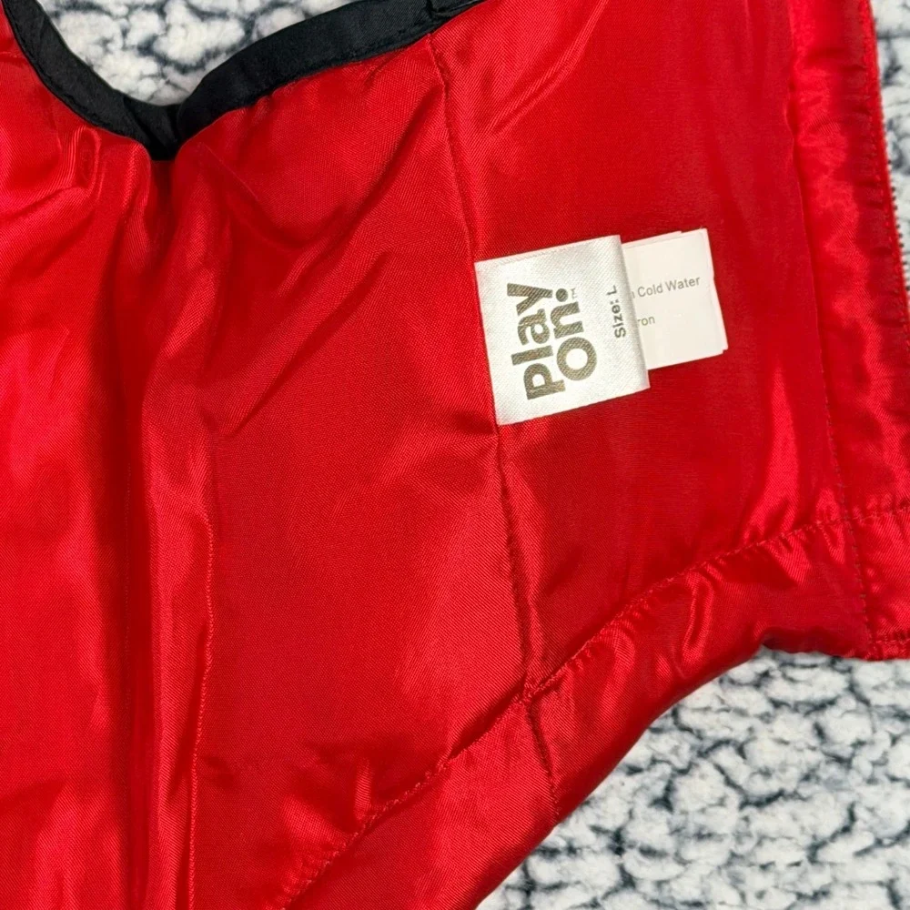 Play‎ On Red Gray Space Dye Dog Puffer Vest Jacket Size L Large Pet Winter Coat